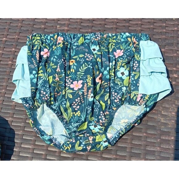Handmade Bloomers Bonnet Panty Cover Floral Ruffles Girls 20" Waist Turquoise Pi - Picture 7 of 7